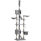 PawHut 94" - 102" Floor-To-Ceiling Huge Cat Tree Tower - Light Grey-Adjustable height (94.5" to 102.4") for safety 