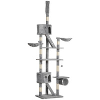 PawHut 94" - 102" Floor-To-Ceiling Huge Cat Tree Tower - Light Grey-Adjustable height (94.5" to 102.4") for safety 