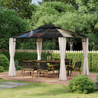 Outsunny Double Roof Hardtop Gazebo with Nettings Curtains - 10' x 12' - Khaki-Translucent polycarbonate hardtop lets in a bit of sunlight while providing shade 