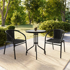 Flash Furniture 23.75" Round Glass Metal Table with 2 Black Rattan Stack Chairs-Designed for Indoor and Outdoor Use