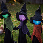 HOMCOM 4' Holding Hands Witch Trio Stake with Light-Up Heads - Multicoloured-Colour: Black, Green, Orange, Purple 