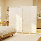 HOMCOM 4 Panel Freestanding Room Divider with Pegboard Display for Home Office - White-Material: Paulownia Wood 
