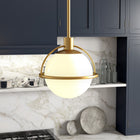 Hudson&Canal Cieonna 9.38" Wide Pendant with Glass Shade - Brass/White Milk-Includes a 8 ft. cord, compatible with existing dimmer switches, bulbs not included