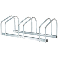 HOMCOM 3-Bike Bicycle Floor Parking Rack for Indoor and Outdoor Use - Silver-Made from heavy duty steel for long term durability