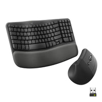Logitech Wave Keys and Lift Vertical Ergonomic Wireless Keyboard and Mouse Combo - Graphite-Feel the Wave. Feel the Lift: Wave Keys ergonomic wireless keyboard and Lift vertical ergonomic mouse are matched to turn your desk life into a feel-good story