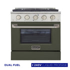 Kucht 30" KDF Series Pro Style Propane Gas Dual Fuel Range - Stainless Steel/Olive Green-Dual bake elements deliver powerful performance: 3,000 watts (base) and 850 watts (top), with a 3,500-watt broiler for intense top heat