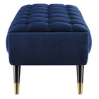 Modway Adept 47.5" Performance Velvet Bench - Midnight Blue-Gold Metal Foot End Caps