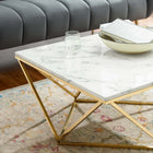 Modway Vertex Gold Metal Stainless Steel Coffee Table - Gold White-Artificial Marble Tabletop