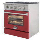 Kucht 30" KNG Series Pro Style Propane Gas Range - Stainless Steel/Red-Heavy-duty cast-iron cooking grates withstand intense heat and allow cookware to move between burners without lifting