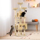 PawHut 71" Cat Tree Tower with Scratching Post, Houses and Toys - Beige-Coated with warm, soft and environmental-friendly plush for ultimate comfort 