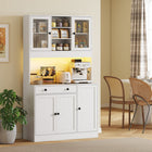HOMCOM 71" H Kitchen Pantry Cabinet with LED Light and Storage Hutch - White-Remote control adjusts light settings conveniently 