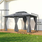 Outsunny 10 ft W x 13 ft L Patio Gazebo - Outdoor 2-Tiers Garden Canopy - Grey-Firm construction with 2-tier vented canopy ensures stability in strong winds