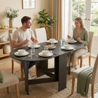 HOMCOM Oval Drop Leaf Space-Saving Folding Dining Table for 4-6 - Black-Large tabletop provide enough space for up to six people