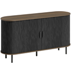 HOMCOM 55" Fluted Mid Century Sideboard Buffet Cabinet with Tambour Sliding Doors - Black Wood Grain-Fluted sliding doors and oval silhouette create a sleek, refined aesthetic