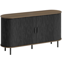 HOMCOM 55" Fluted Mid Century Sideboard Buffet Cabinet with Tambour Sliding Doors - Black Wood Grain-Fluted sliding doors and oval silhouette create a sleek, refined aesthetic