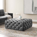 Modway Amour Tufted Button Large Square Performance Velvet Ottoman - Grey-Performance Velvet Polyester Upholstery