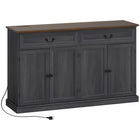 HOMCOM 55.1" L Sideboard Buffet Cabinet with Charging Station - Black Wood Grain-A power strip with 2 outlets, 1 USB and 1 USB-C, plus a rear cable hole to keep wires neat and charging easy