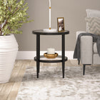 Hudson&Canal Hera 20"W Round Side Table with Glass Shelf - Blackened Bronze-Features easy assembly
