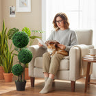 HOMCOM 35" Artificial Boxwood Triple Ball Topiary Tree - Green - 2 Pack-Suitable for home, office, or outside use, offering a natural accent for any space 