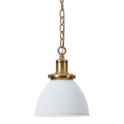 Hudson&Canal Elodie 8" Wide Pendant with Metal Shade - Matte White/Brass/Matte White-Paired with a matte white dome metal shade