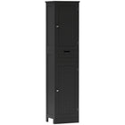 HOMCOM Tall Bathroom Storage Cabinet with Doors, Drawer and Adjustable Shelf - Black-A drawer and 2 storage cabinets store toiletries and towels neatly