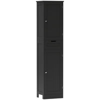 HOMCOM Tall Bathroom Storage Cabinet with Doors, Drawer and Adjustable Shelf - Black-A drawer and 2 storage cabinets store toiletries and towels neatly