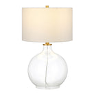 Hudson&Canal Laelia 24.75" Tall Table Lamp with Fabric Shade - Clear Glass/Brass/White-Paired with a white drum fabric shade