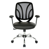 Work Smart Screen Back Task Chair With Black Faux Leather Seat - Black-Breathable screen back with built-in lumbar support