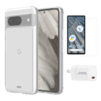 AXS Starter Kit bundle Ultra Clear Case, Screen Protector and 30w Charger for Google Pixel 8-Drop-tested, scratch resistant phone case with shock absorbing air pockets