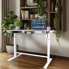 Motionwise M1 Glass Series Height Adjustable Electric Sit Stand Desk - 48" x 24" - with Single Tempered Glass Desktop - White-Spacious Workspace: Enjoy a generous 24” x 48” tempered glass desktop, providing ample room for dual monitors, laptops, printers, and other essentials to keep you organized and productive, whether working at home or in the office. Store Post-it notes, notepads, and more in the two pull-out pivot drawers