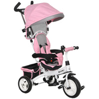 Qaba 6-in-1 Toddler Tricycle Stroller with Basket and Canopy - Pink-6-in-1 design grows with your child for years of fun 