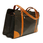 Ashlin Carlton Leather Carry All Business Case - Black and Tan-Top zippered construction for durability