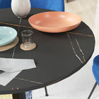 HOMCOM Round Dining Table with Faux Marble Top for Kitchen - Black-Colour: Black