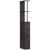 HOMCOM Narrow Bathroom Floor Cabinet with Drawer and Open Shelves - Brown-With a tall and slim profile in modern style  