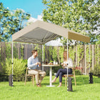 Outsunny 8 ft W x 8 ft L Pop Up Canopy Tent with 1-Button Push Easy Setup - Beige-210D Oxford fabric with silver coating for UPF50+ sun protection