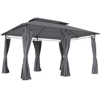 Outsunny 10 ft W x 13 ft L Double Roof Patio Gazebo with Curtains - Grey-Two-tier roof enhances soft top gazebo aesthetics and improves airflow