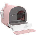 PawHut Cat Litter Box with Lid, Removable Tray, Scoop and Filter - Pink-Offers a private space for your cat to use litter 