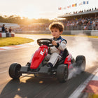Qaba 24V Kids Electric Go Kart with Dual 150W Motors - Red-24V 9Ah battery provides up to 60 minutes of continuous, long-lasting fun 