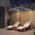 Outsunny Half Patio Umbrella with Solar LED Lights and Crank - 9' - Dark Grey-Features 25 solar-powered LED lights on the ribs for evening ambiance