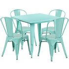 31.5'' Square Mint Green Metal Indoor-Outdoor Table Set with 4 Stack Chairs [ET-CT002-4-30-MINT-GG]-Metal Cafe Table