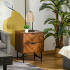 HOMCOM Bedside Table with 2 Drawers - Walnut Brown-Anti-toppling devices add more security and stability