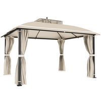Outsunny 10 ft W x 12 ft L Outdoor Gazebo, Double Roof with Netting and Curtains-Ventilated double-roof design offers cooling and mosquito protection
