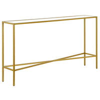 Hudson&Canal Henley 55"W Console Table with Glass Top - Brass-An industrial design for your entryway, living room, den, and more