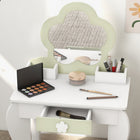 Qaba Kids Vanity Set with Mirror & Stool - Flower-Design - White-Easy to clean 
