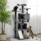 PawHut 54" Cat Tree Tower with Scratching Posts and Condos - Dark Grey-Multiple platforms for climbing and viewing 