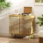 HOMCOM Boho 31.5" L Sideboard Buffet Cabinet with Handwoven Paper Rope Doors - Oak-Open doors smoothly with a gentle press for a sleek, handle-free look