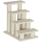 PawHut 4-Step Carpeted Pet Stairs with Scratching Post - Cream White-Scratching post cat steps with 4 steps and 8 posts for pets to scratch, climb and play on 