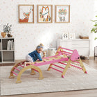 Qaba 8-in-1 Foldable Pikler Triangle Set with Arch, Ramp and Ladder - Pink-Unique side support feet on the triangle provide enhanced anti-tip stability 