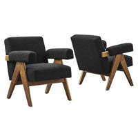 Modway Lyra Boucle Fabric Armchair - Black - Set of 2-Ergonomic Design for Comfort