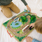 Melissa & Doug 17-Piece Wooden Take-Along Tabletop Railroad - 3 Trains, Truck, Play Pieces, Bridge-9